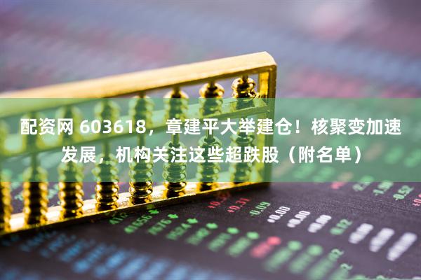 配资网 603618，章建平大举建仓！核聚变加速发展，机构关注这些超跌股（附名单）